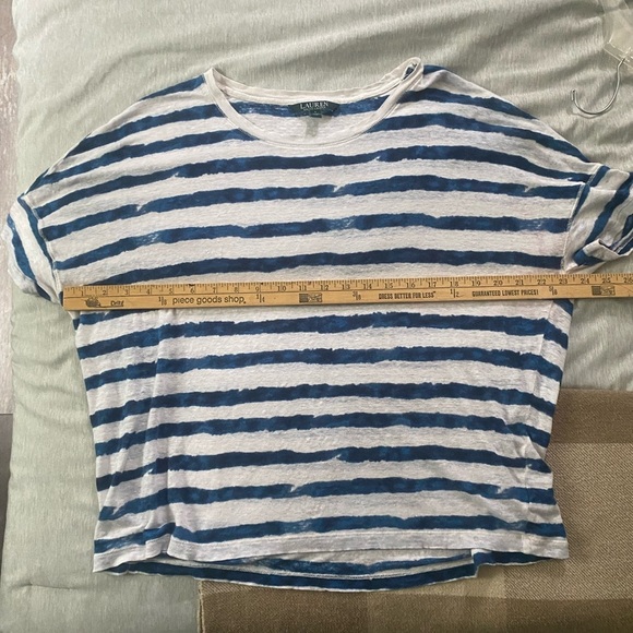 Lauren Ralph Lauren Blue&White Striped Boxy Linen Short Sleeve Shirt Size Large - Picture 7 of 8